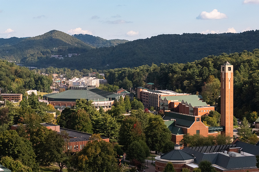 App State's campus with mountains in the background